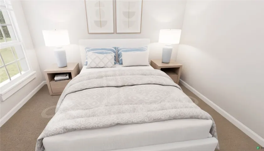 This tranquil bedroom offers comfort and a peaceful ambiance.