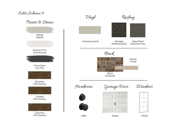 Auburn Farms Lot 9 Exterior Color Scheme 9 - All plans, pricing, and specifications are subject to change without notice.