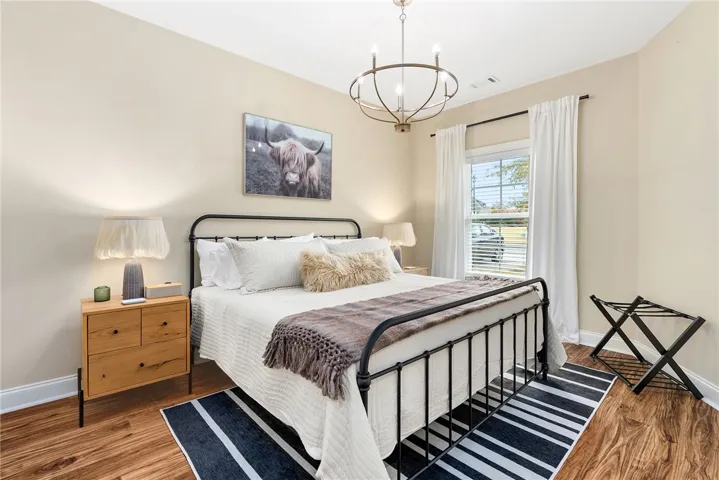 This tranquil bedroom offers comfort and a peaceful ambiance.