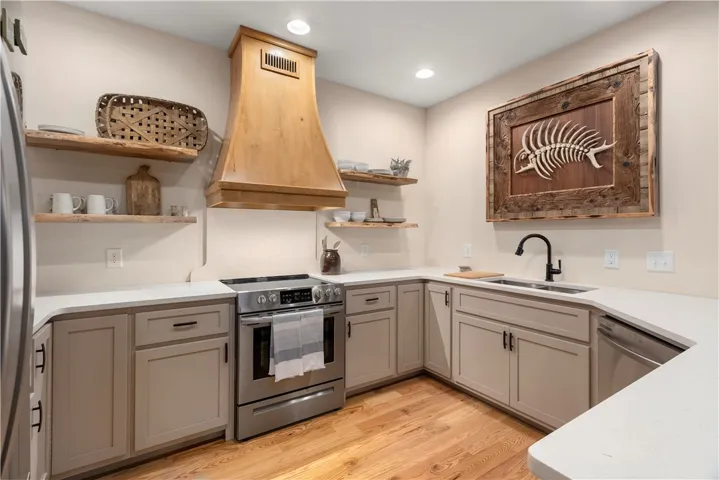 Floating Live Edge Wood Shelving and Custom Oven Hood