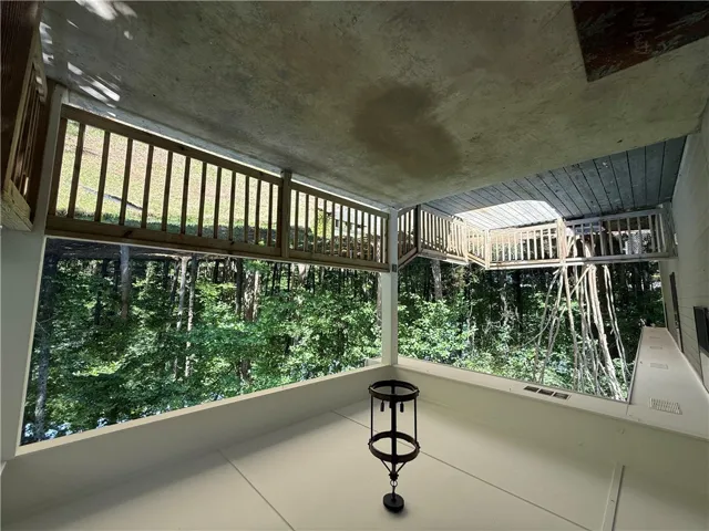 This outdoor space offers tranquil views, creating a serene environment.