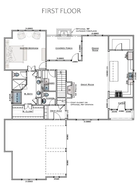 The Henry B - First Floor 
- All plans, pricing and specifications are subject to change without notice.