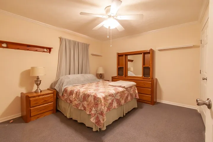 The mobile home bedroom.
