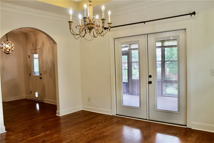 The formal dining room is spacious.