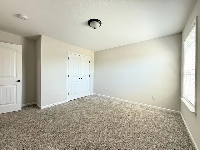 This spacious room offers comfort and versatility, featuring ample natural light and plush carpeting.
