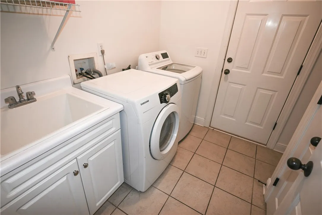 Laundry room includes sink and storage.