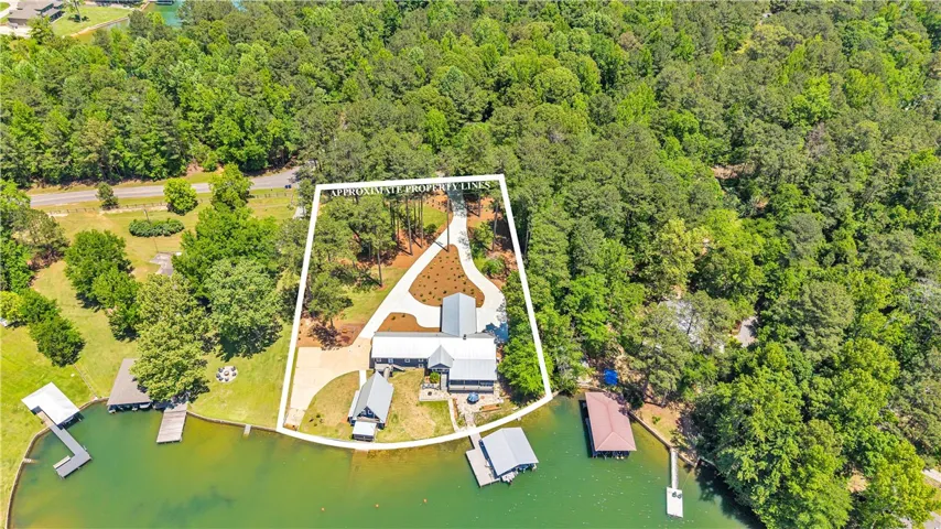 This tranquil waterfront property offers private docks and abundant natural surroundings.