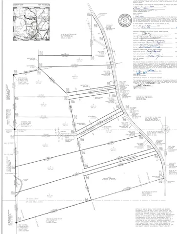 A comprehensive plat map detailing lot lines, easements, and property boundaries.