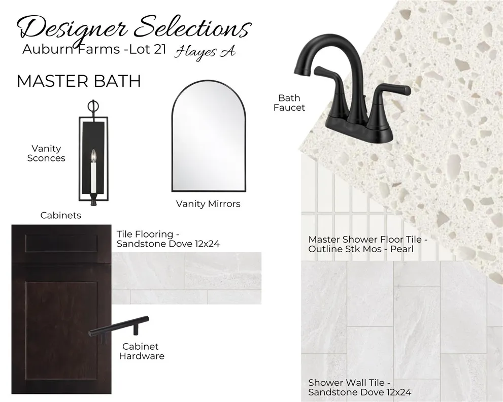 Auburn Farms Lot 21 - Master Bath Selections - All plans, pricing and specifications are subject to change without notice.