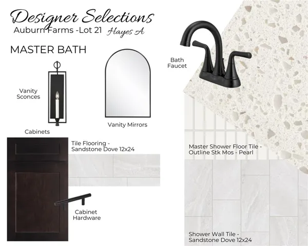 Auburn Farms Lot 21 - Master Bath Selections - All plans, pricing and specifications are subject to change without notice.
