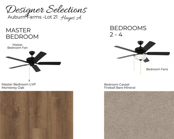 Auburn Farms Lot 21 - Master Bedroom Selections - All plans, pricing and specifications are subject to change without notice.