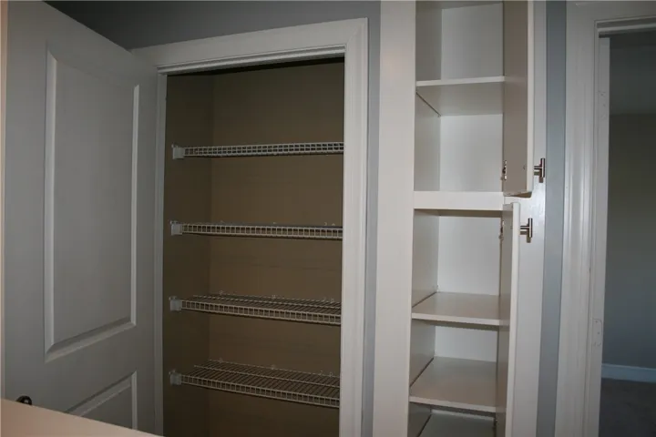 Good storage with shelves and cabinets