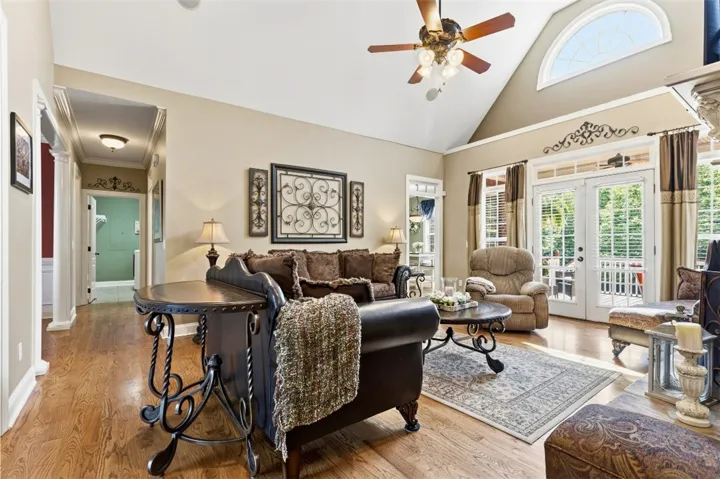 The great  room also has rich hardwood floors and abundant natural light.