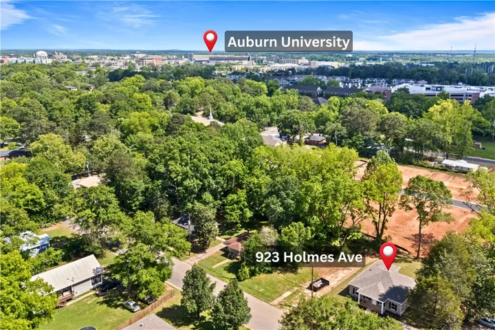 This elevated view captures an aerial view of the house and  just how close location is to AU!