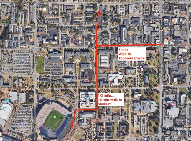 Explore the surrounding amenities and landmarks, with walking routes to nearby attractions and university facilities.
