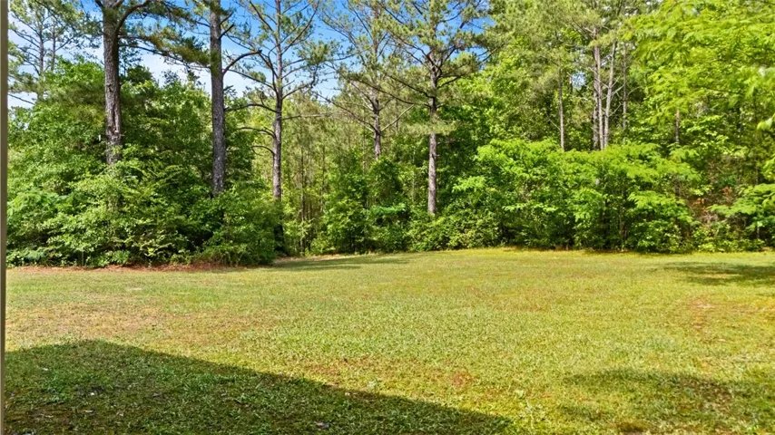 This verdant outdoor space offers a natural retreat with mature trees.