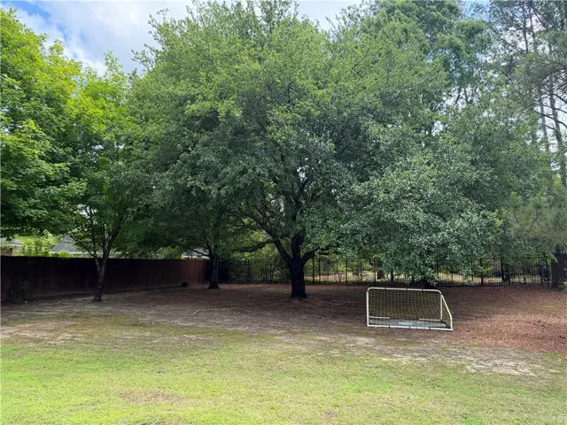 This spacious yard offers ample green space and mature trees, perfect for outdoor activities.