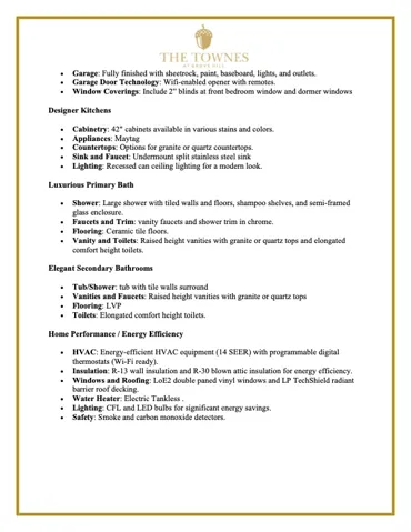 This text provides an overview of a property's garage, kitchen, bathrooms, and energy-efficient features.