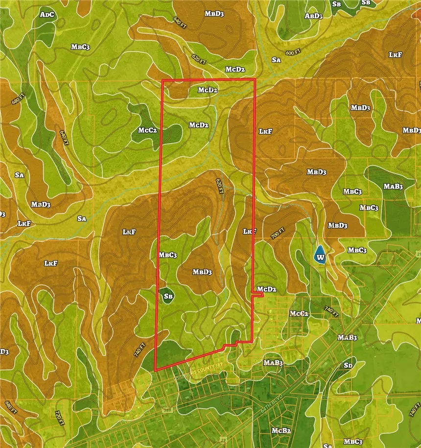 Explore this detailed plat map, showcasing terrain variations and natural features for informed property assessment.