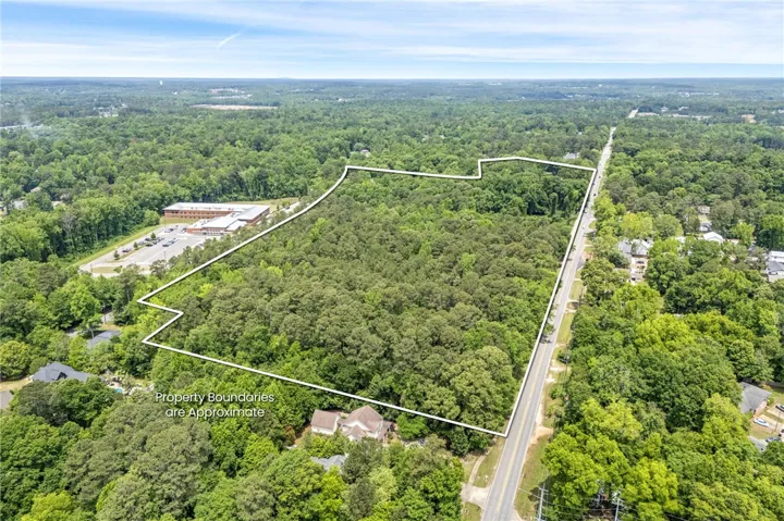 Expansive acreage surrounded by verdant trees, perfect for development.
