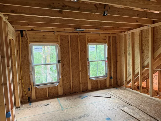 Sturdy wood framing and dual windows define this promising new construction space.