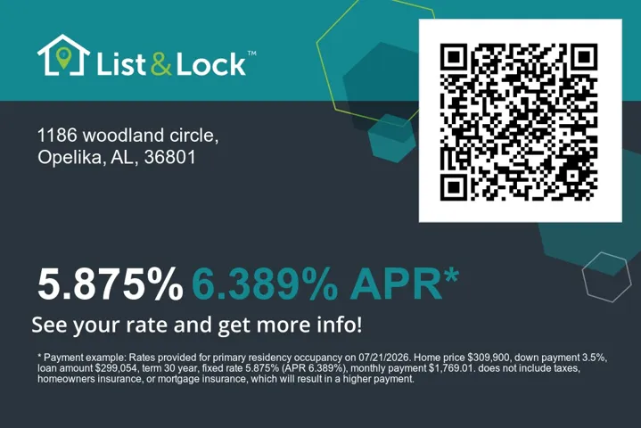 This house comes with a REDUCED RATE as low as 5.875% (APR 6.389%) as of 07/21/2026 through List & Lock™. This is a seller paid rate-buydown that reduces the buyer’s interest rate and monthly payment. Terms apply, see disclosures for more information.