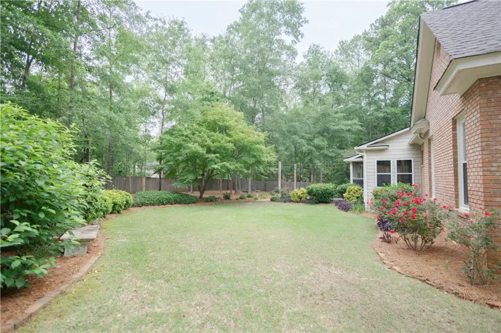 A verdant backyard retreat offering ample space for outdoor living and recreation.