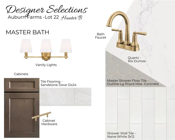 Auburn Farms Lot 22 Primary Bathroom Selections - All plans, pricing and specifications are subject to change without notice.