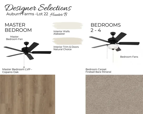 Auburn Farms Lot 22 Primary & Bedrooms Selections - All plans, pricing and specifications are subject to change without notice.