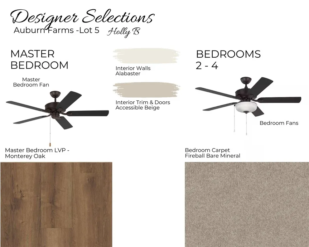 Auburn Farms Lot 5 Primary & Bedroom Selections - All plans, pricing and specifications are subject to change without notice.