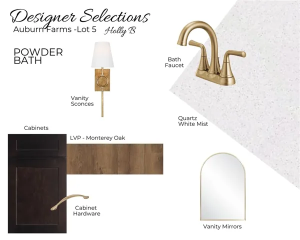 Auburn Farms Lot 5 Powder Bath Selections - All plans, pricing and specifications are subject to change without notice.