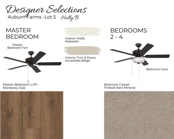 Auburn Farms Lot 5 Primary & Bedroom Selections - All plans, pricing and specifications are subject to change without notice.