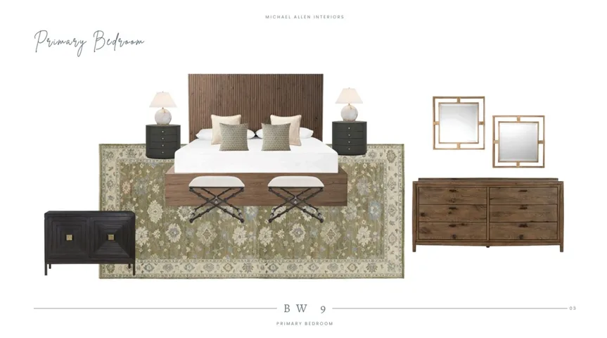 Visualize your primary bedroom with this elegantly curated interior design selection.