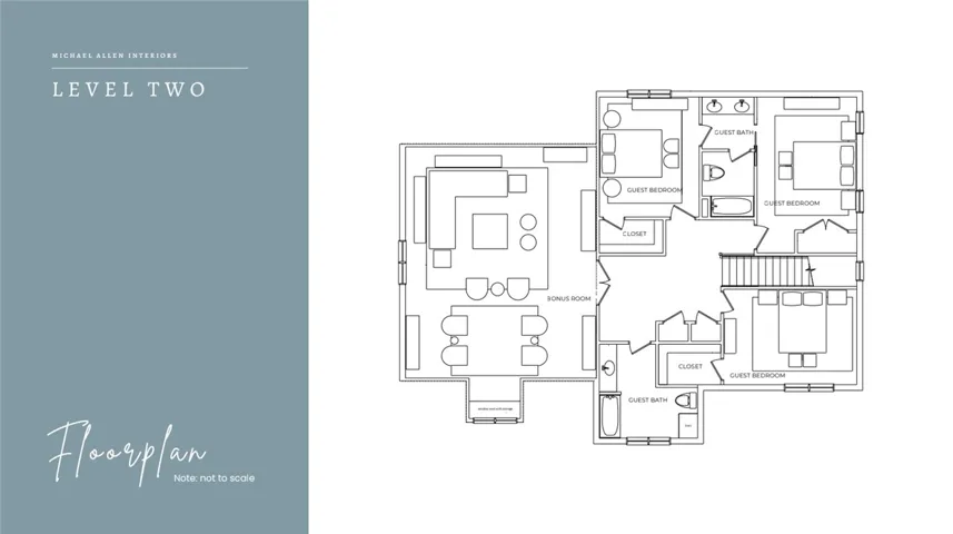 Visualize the thoughtful layout of this dwelling's upper level, showcasing bonus space and private guest accommodations.