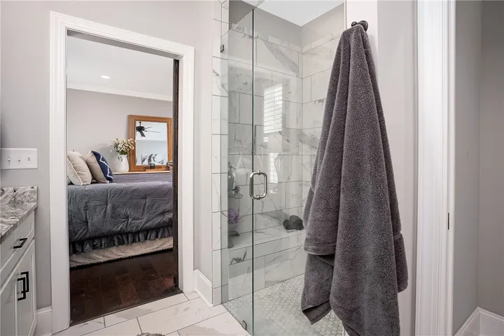 Zero entry shower glass enclosure.