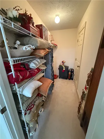 Ample shelving in this walk-in closet offers practical storage for all your belongings. The door in this bonus closet opens to walk in attic storage.