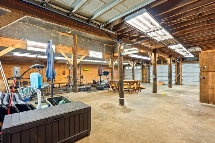 A spacious and versatile garage with ample room for various activities and storage.