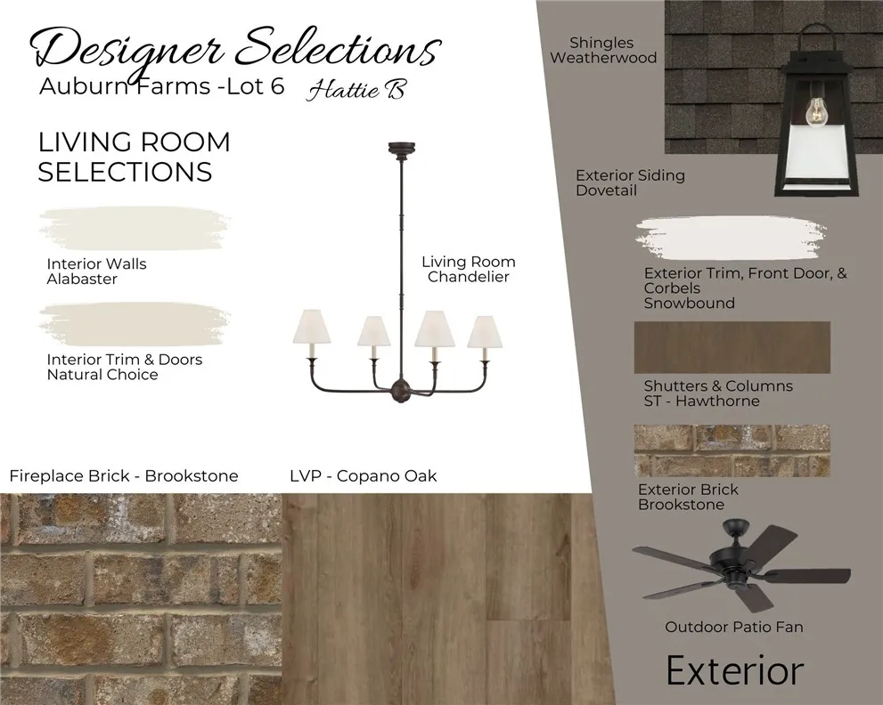 Auburn Farms Lot 6 - Exterior/Living Room Selections - All plans, pricing and specifications are subject to change without notice.
