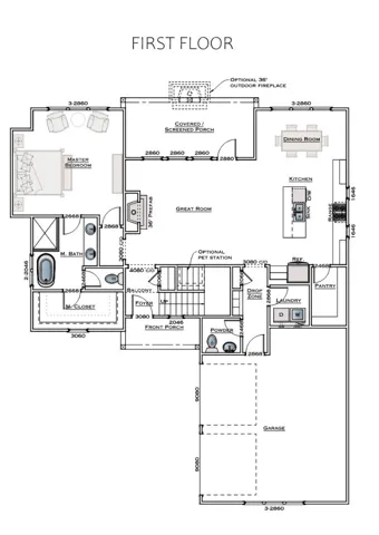 The Hattie A - First Floor - All plans, pricing, and specifications are subject to change without notice.