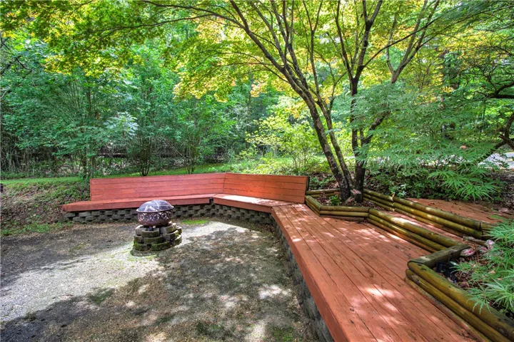 An inviting outdoor seating area, perfect for tranquil evenings around a fire pit.