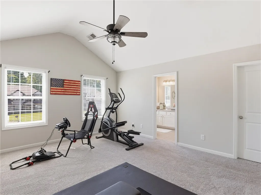 A versatile bonus room features a vaulted ceiling and direct access to a private bath.