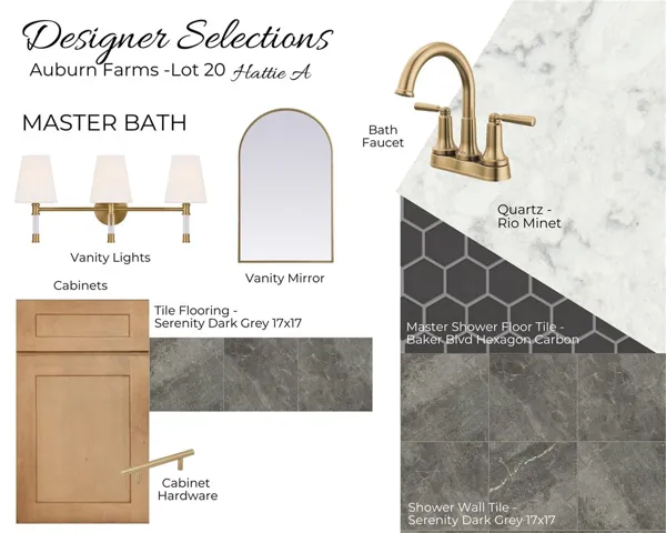 Auburn Farms Lot 12 - Primary Bathroom Selections - All plans, pricing, and specifications are subject to change without notice.