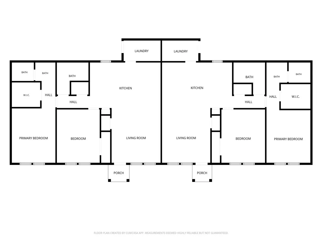A well-designed floor plan details two mirror-image units, each featuring distinct living areas.