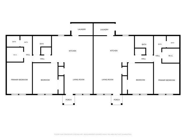A well-designed floor plan details two mirror-image units, each featuring distinct living areas.