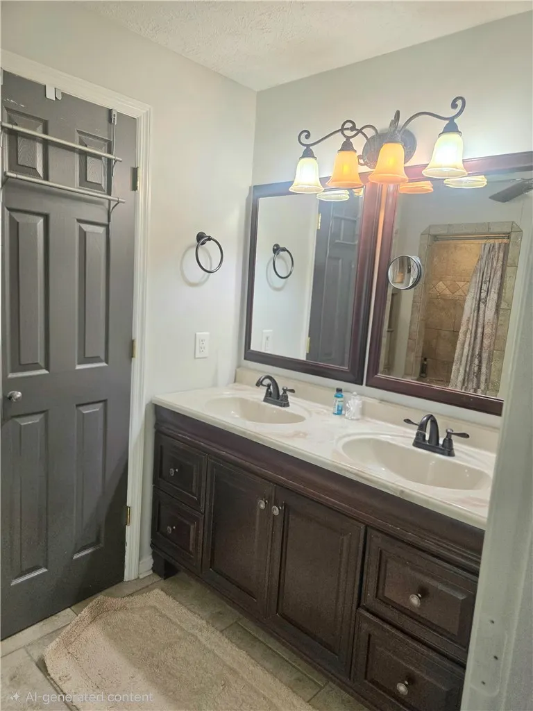 Double vanity with ample storage and elegant mirror lighting elevate this bathroom's design.