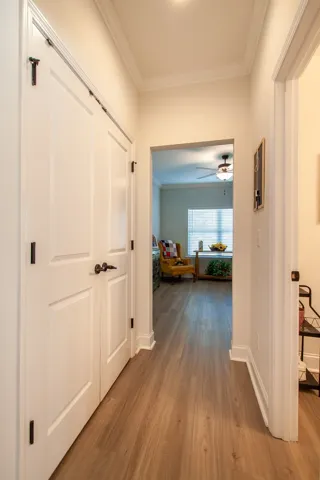Note the crown molding in the entry hall.  The floors are attractive.
