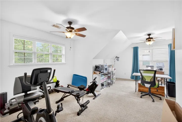 A versatile bonus space featuring a sloped ceiling and inviting carpet, perfect for a 5th bedroom, home gym or creative workspace.