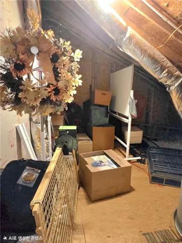 An attic space featuring exposed rafters and ample storage possibilities.