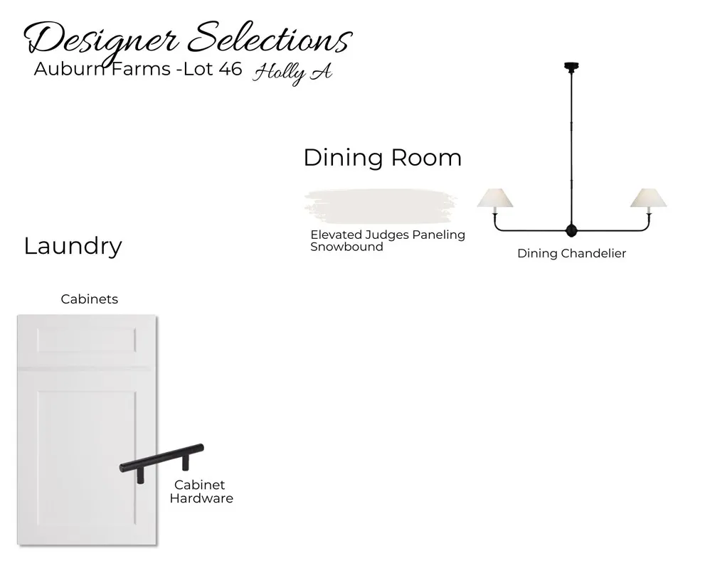 Auburn Farms Lot 46 - Designer Selections - Laundry & Dining Room Selections - All plans, pricing, and specifications are subject to change without notice.