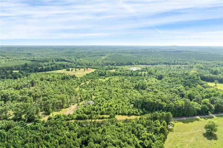 Acres of verdant forest and open fields create a serene natural landscape.